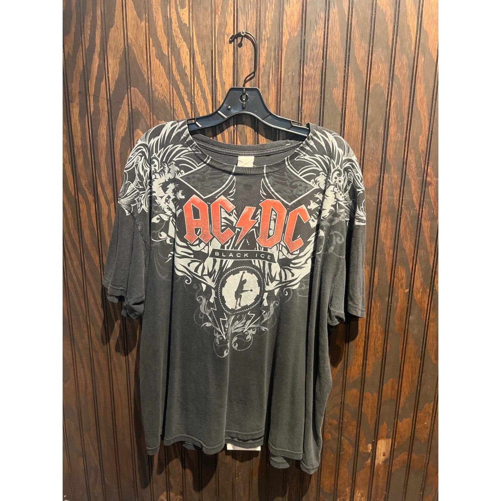 AC/DC Black Ice World Tour Graphic T-Shirt Mens Faded Black Oversized 26x25