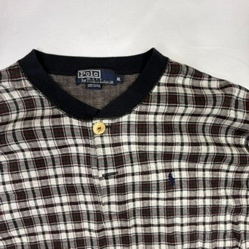 Polo Ralph Lauren Plaid Henley Long Sleeve Shirt Men's XL Brown Black White