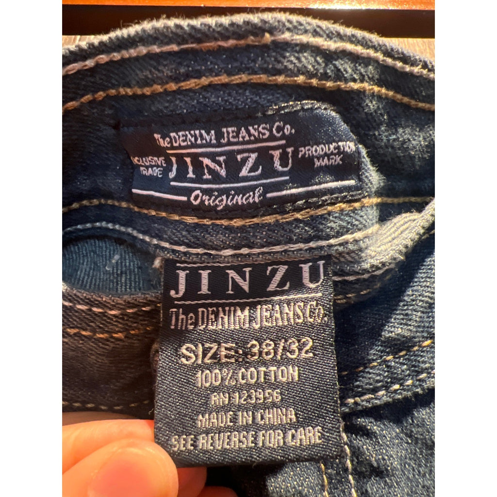 Jinzu Original Denim Jeans Co Mens 36x30 Distressed Straight Leg Streetwear Blue