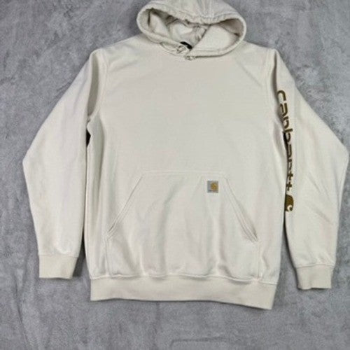 Carhartt Mens Cream Loose Fit Hoodie Long Sleeve Pullover Pocket Logo Size L