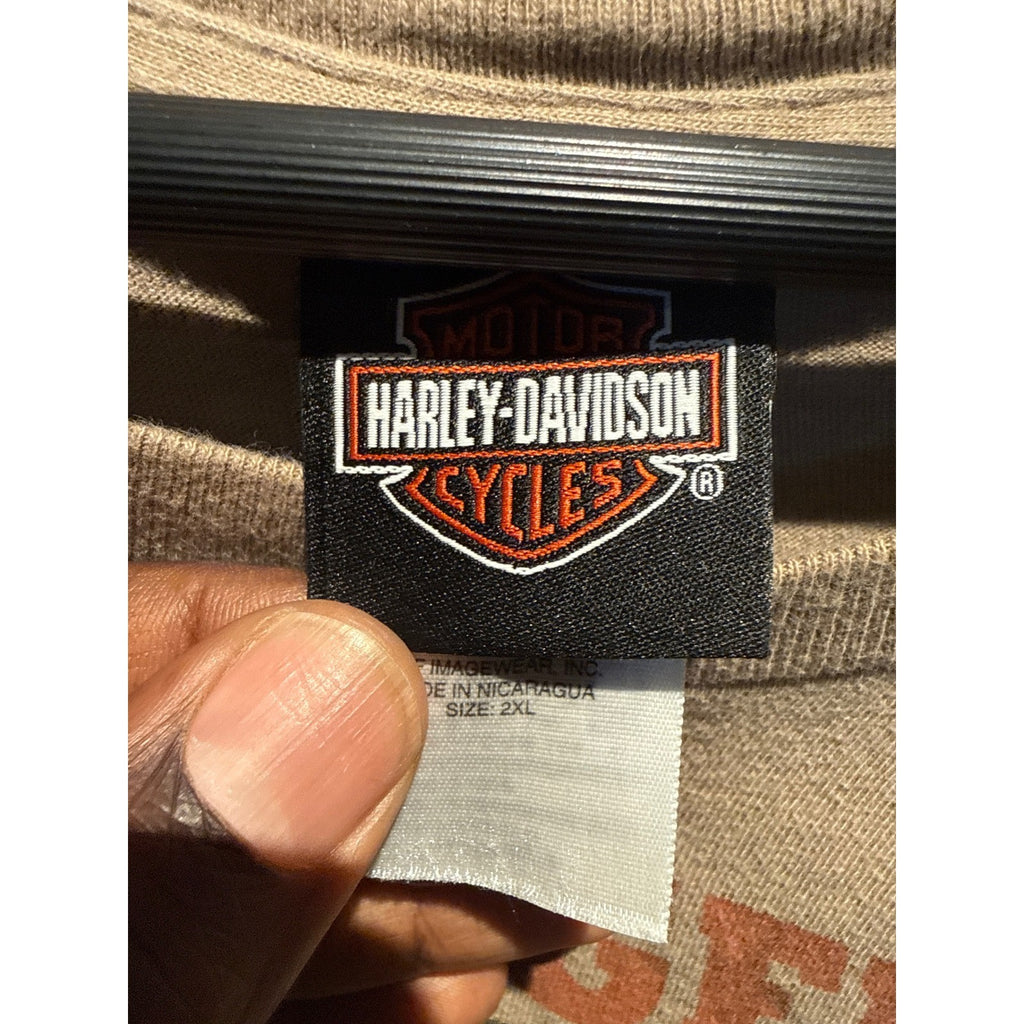 Harley-Davidson Legendary Motorcycle Graphic Long Sleeve Shirt Tan Mens 2XL