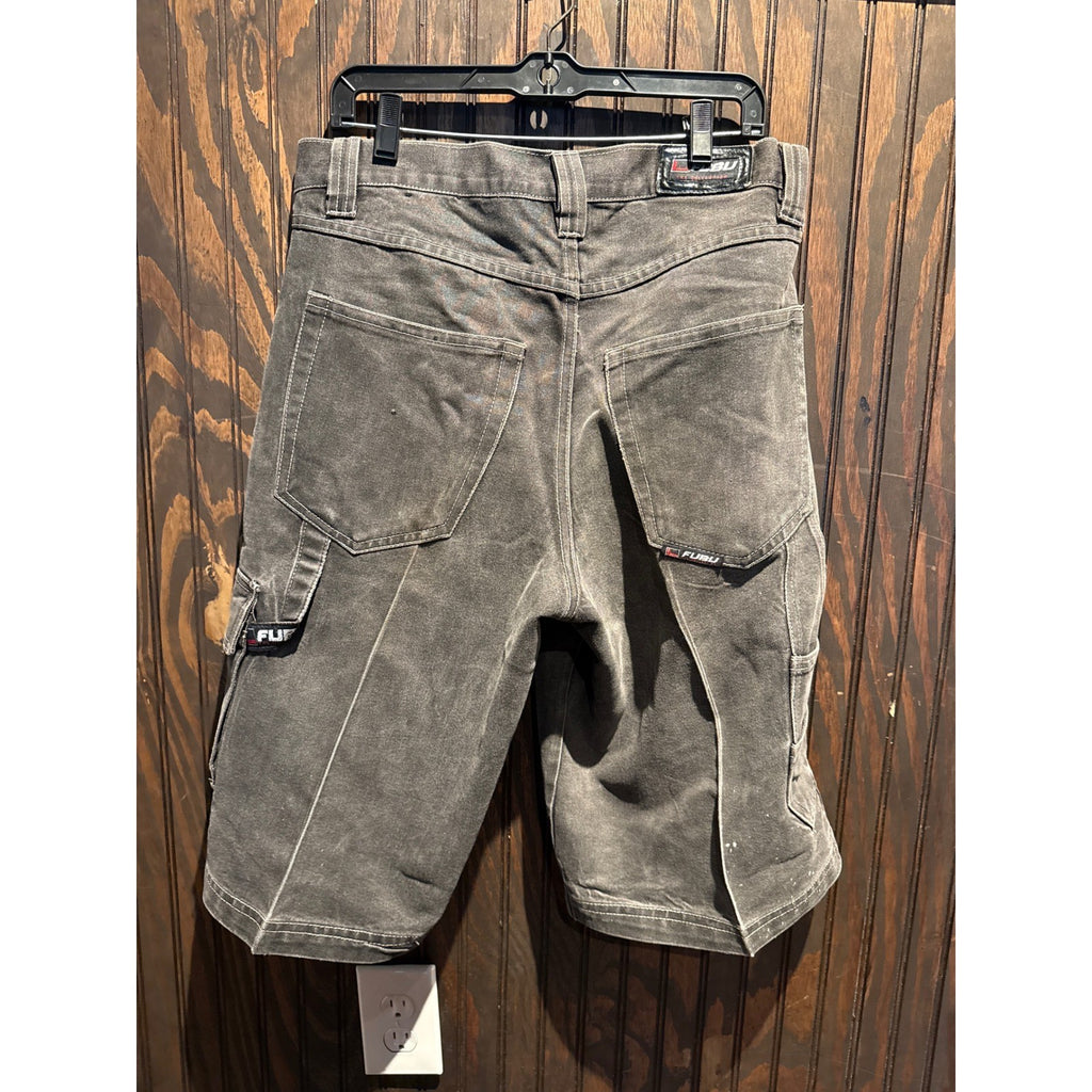 FUBU Mens Vintage Baggy Carpenter Denim Shorts Faded Cargo 32x14 Distressed