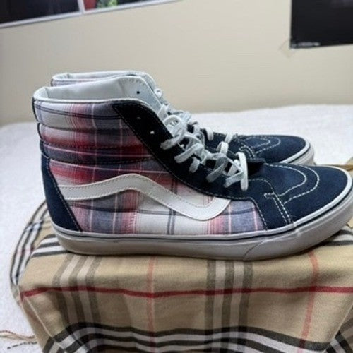 Vans Sk8 Hi High Top Sneakers Plaid Navy Suede Men's Size 10