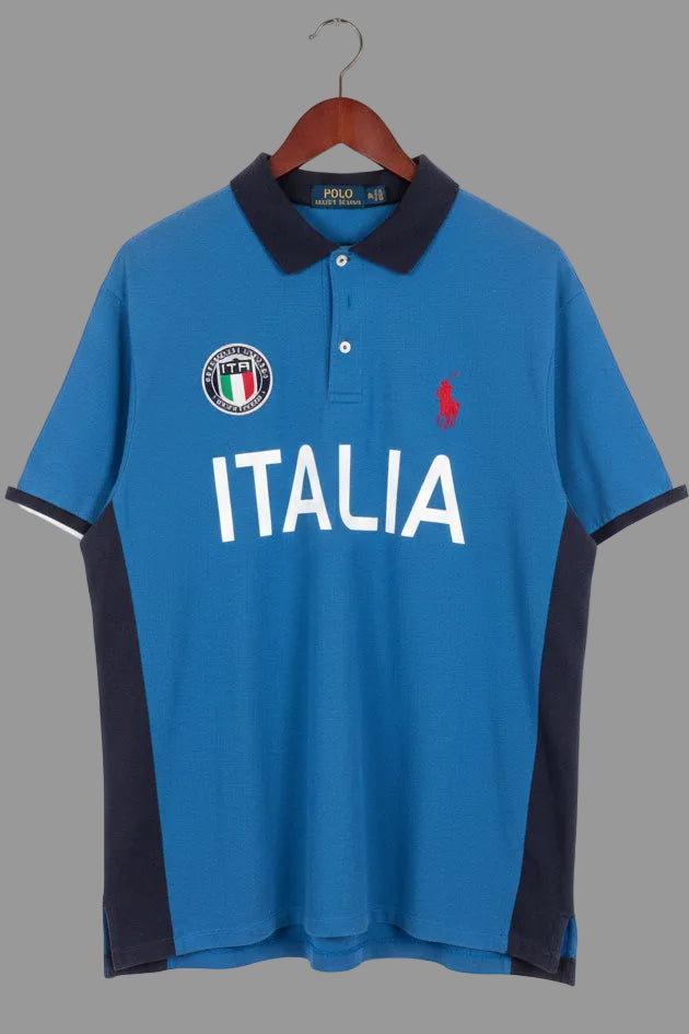 Polo Ralph Lauren Mens Custom Fit Italia Polo Shirt Blue Short Sleeve XL