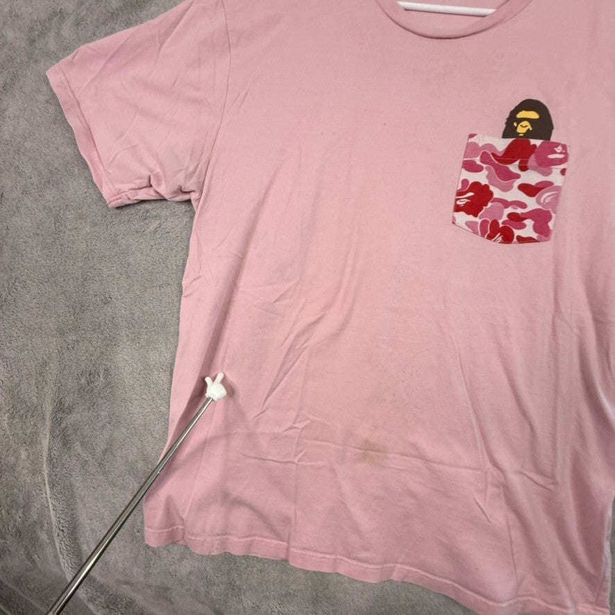 BAPE A Bathing Ape Pink Camo Pocket Ape Head T Shirt Size 2XL