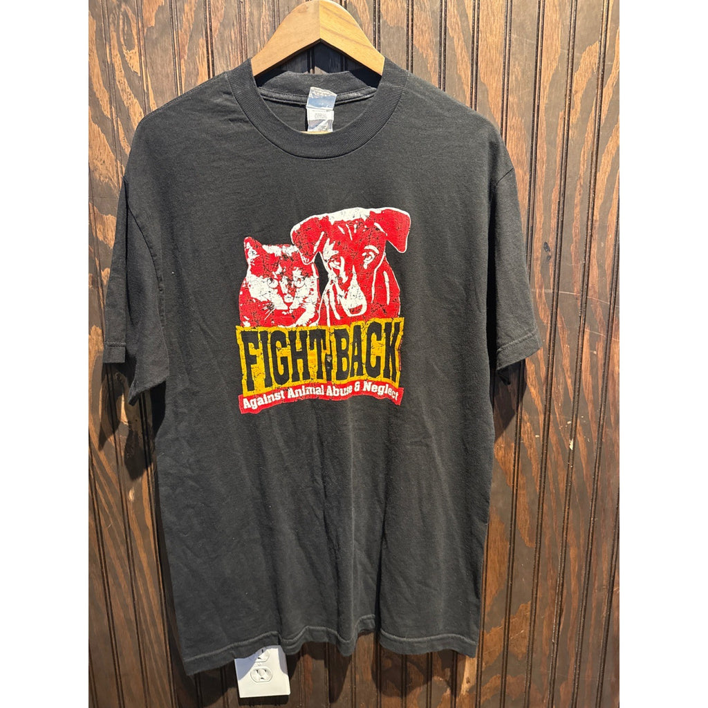 Vintage Gildan Fight Back Against Animal Abuse Neglect Graphic T-Shirt Black XL