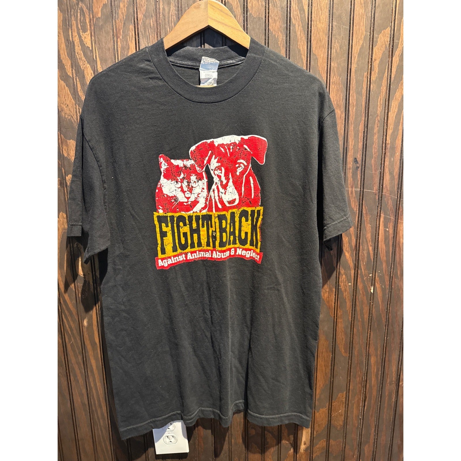 Vintage Gildan Fight Back Against Animal Abuse Neglect Graphic T-Shirt Black XL
