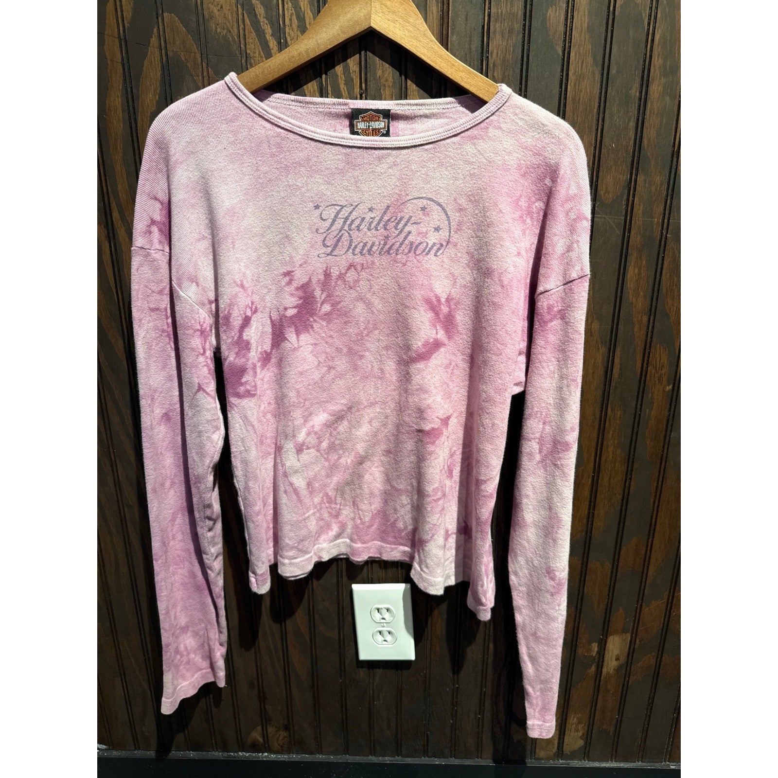 Harley-Davidson Pink Tie Dye Waffle Knit Winged Heart Long Sleeve Top Large