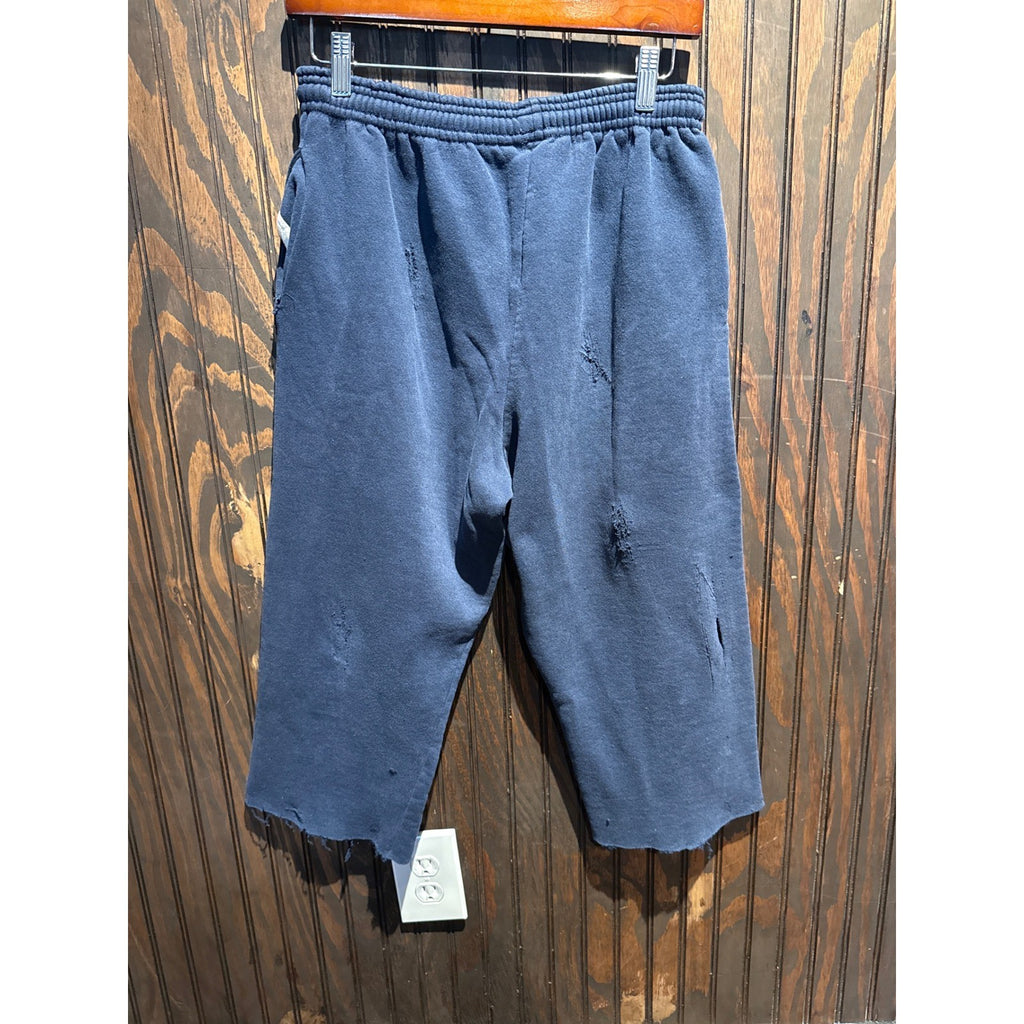 Vintage Distressed Navy Blue Sweatpants Raw Hem Cropped Joggers Mens Small 14x19