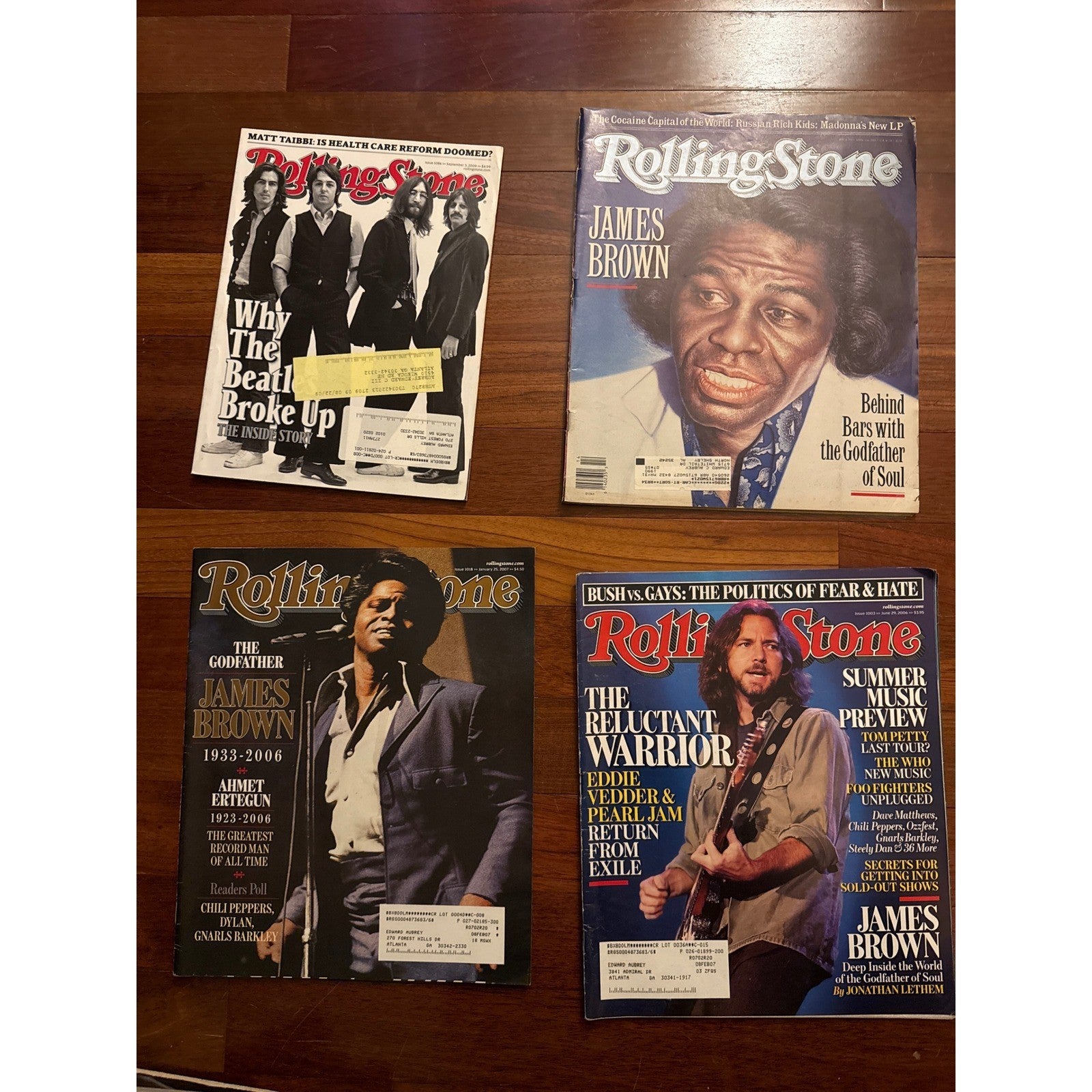 Rolling Stone Magazine Lot 4 Issues James Brown Beatles Pearl Jam 2003-2007