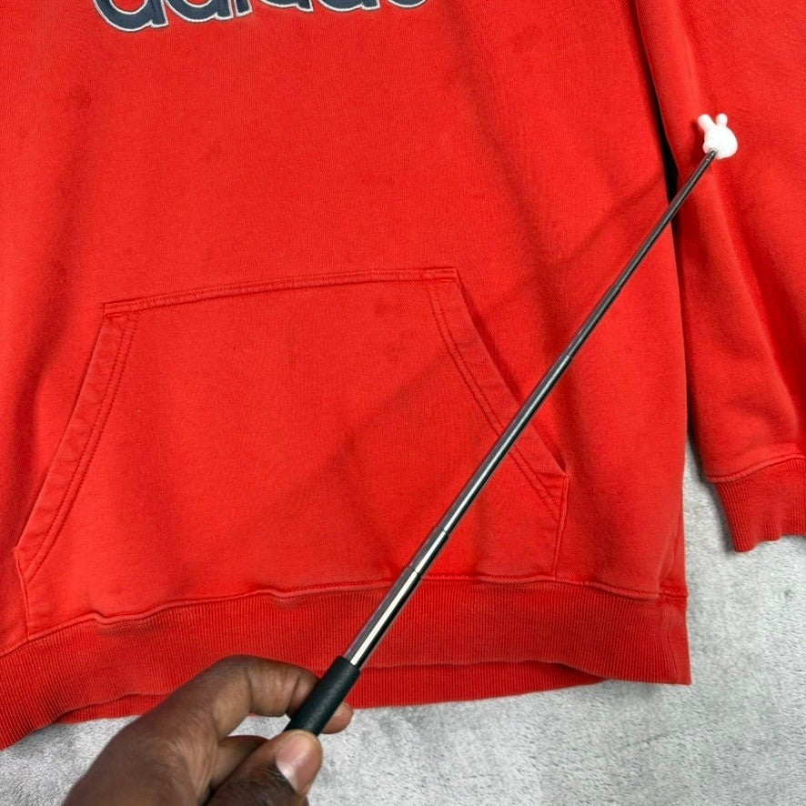 Adidas Orange Pullover Hoodie with Logo Pocket Sweatshirt Mens Size Large