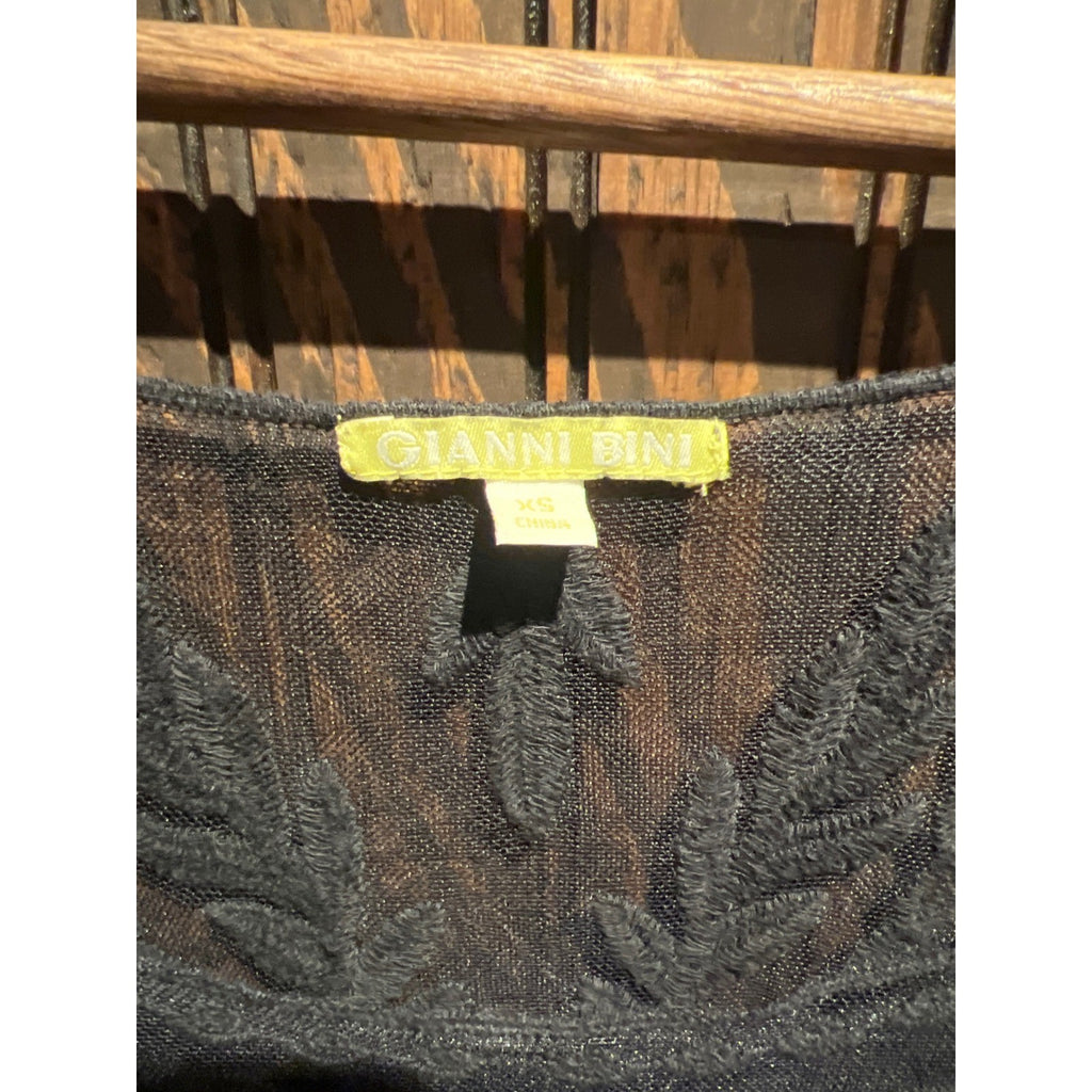 Black Floral Lace Mesh Long Sleeve Scoop Neck Sheer Embroidered Top 26x18