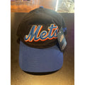 New Era New York Mets Hat Black Blue Embroidered Script Logo Adjustable MLB Cap