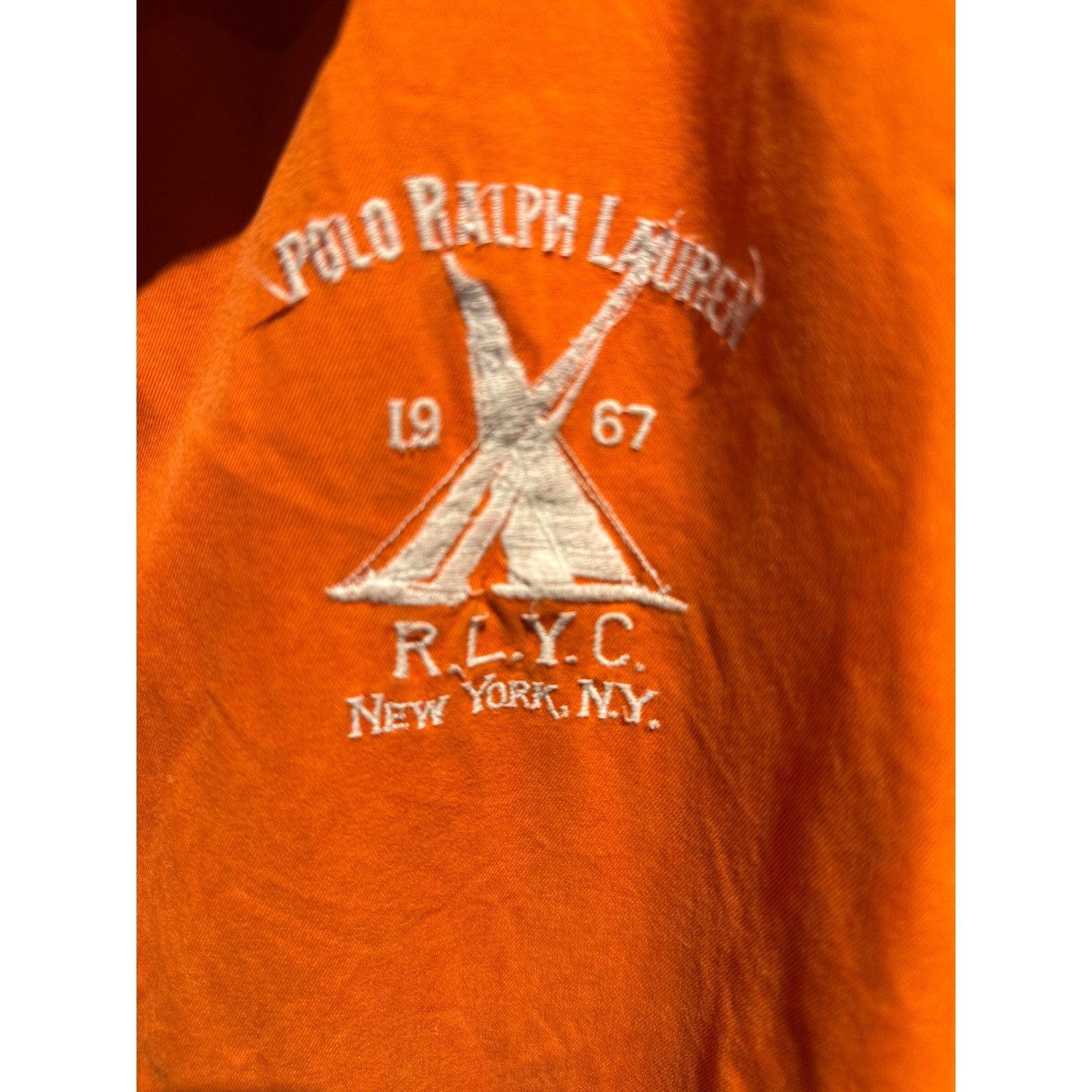 Polo Ralph Lauren RLYC Yacht Club Jacket Orange Canvas Full Zip Mens XL 24x26