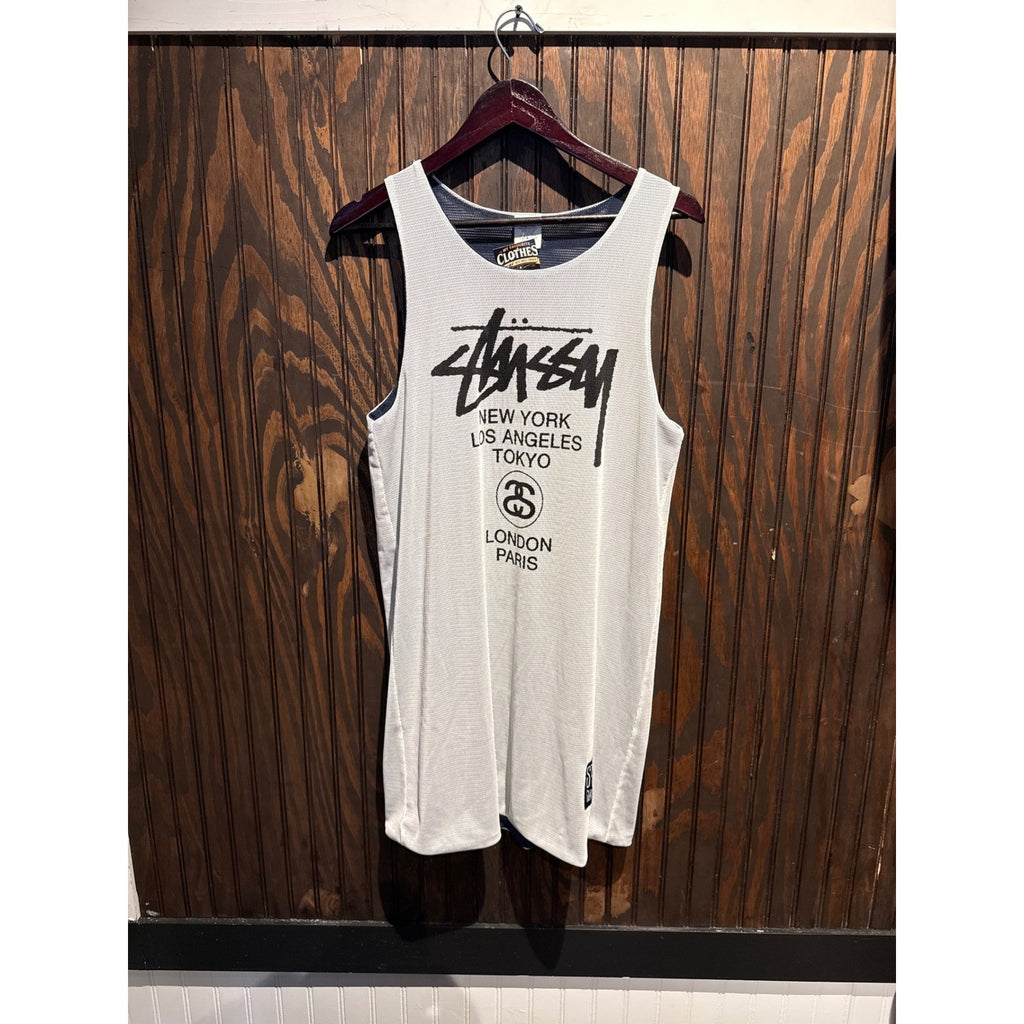 Stussy World Tour Mesh Tank Top White Graphic Sleeveless Jersey Mens XL