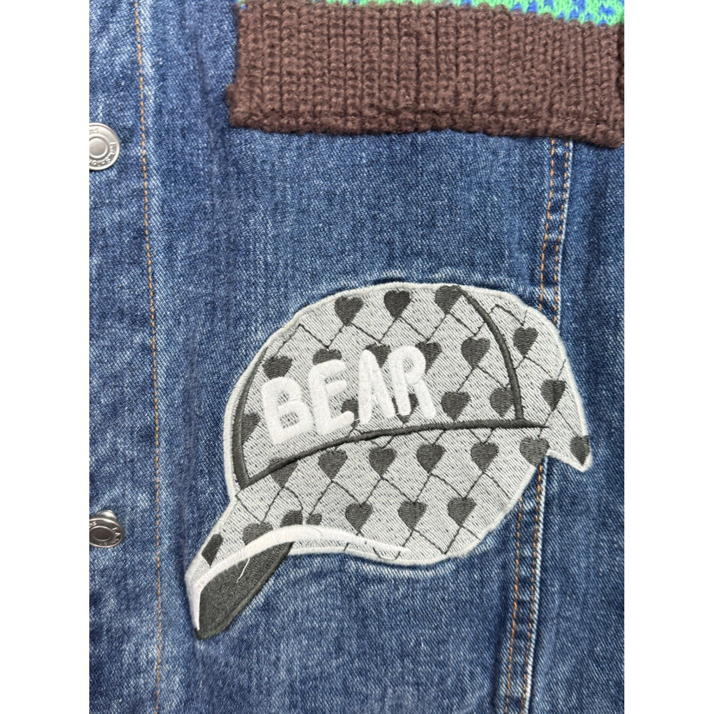 Mens Denim Jacket Patched Collage Graphic Embroidered Distressed Unique