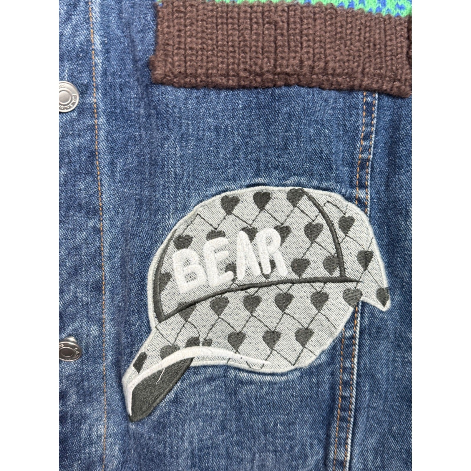 Mens Denim Jacket Patched Collage Graphic Embroidered Distressed Unique
