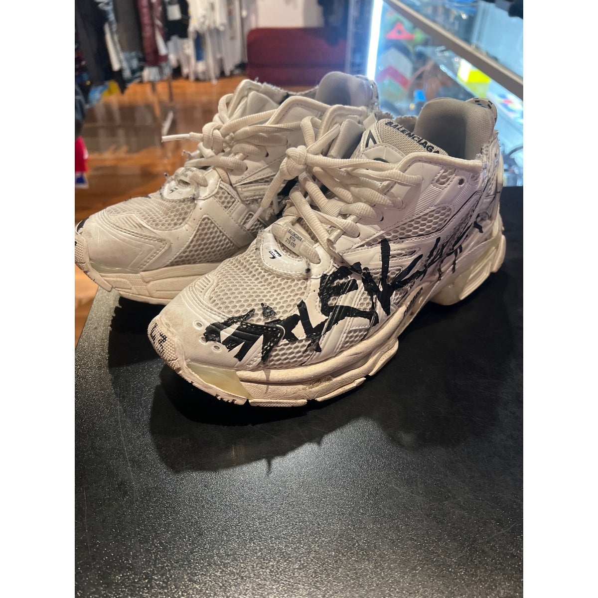 Balenciaga Runner Graffiti Sneakers White Black Mesh Chunky Logo Shoes