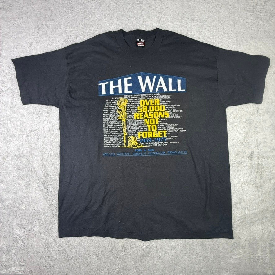 Vintage Vietnam Veterans Memorial The Wall T Shirt POW MIA 1959-1977 Black XXL
