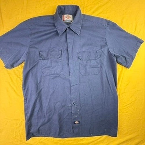 Dickies Mens Short Sleeve Work Shirt Navy Blue Distressed Thrashed Size Large