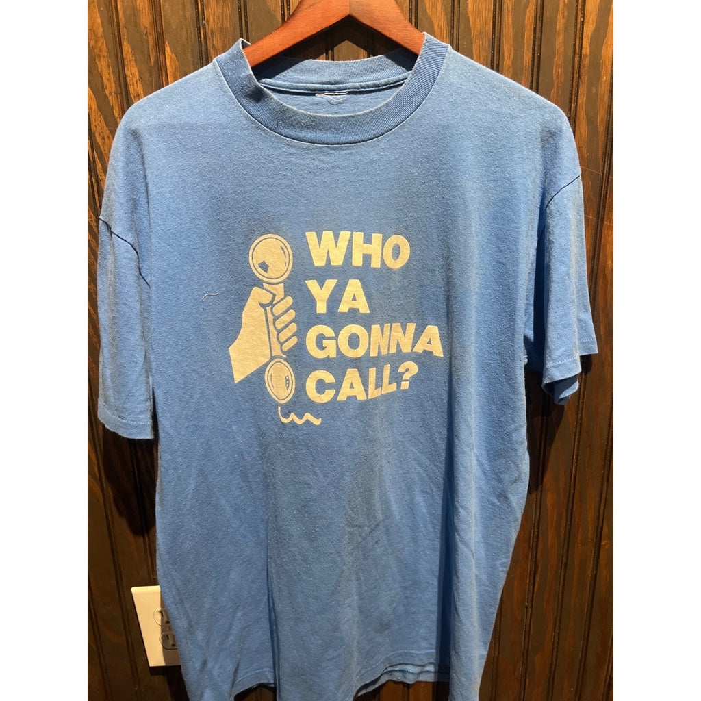 Vintage Ghostbusters Who Ya Gonna Call Graphic T-Shirt Light Blue 22x18