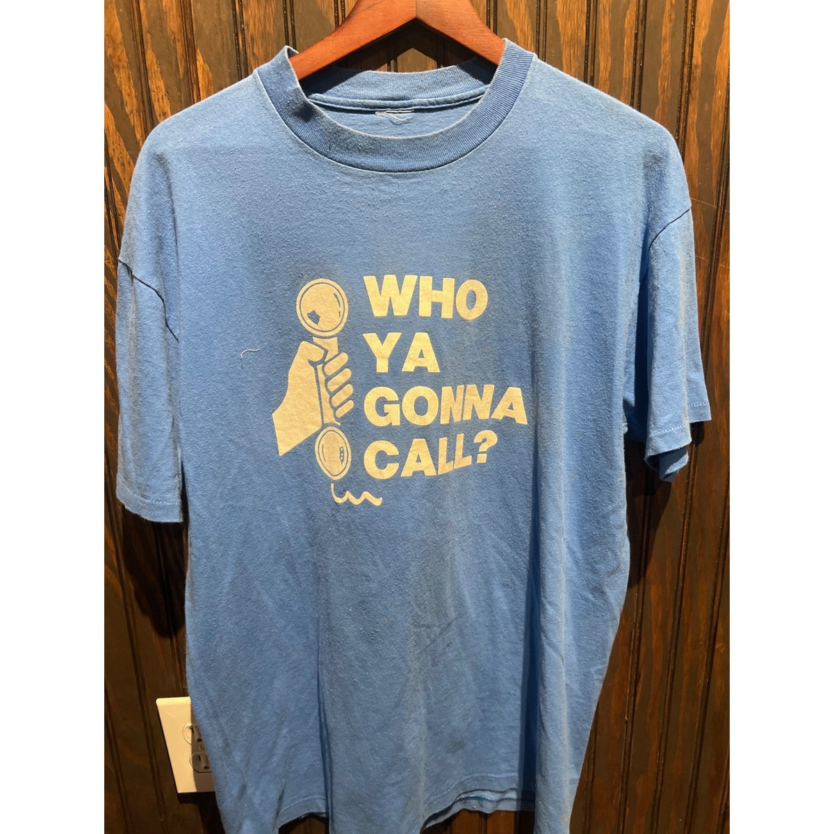 Vintage Ghostbusters Who Ya Gonna Call Graphic T-Shirt Light Blue 22x18