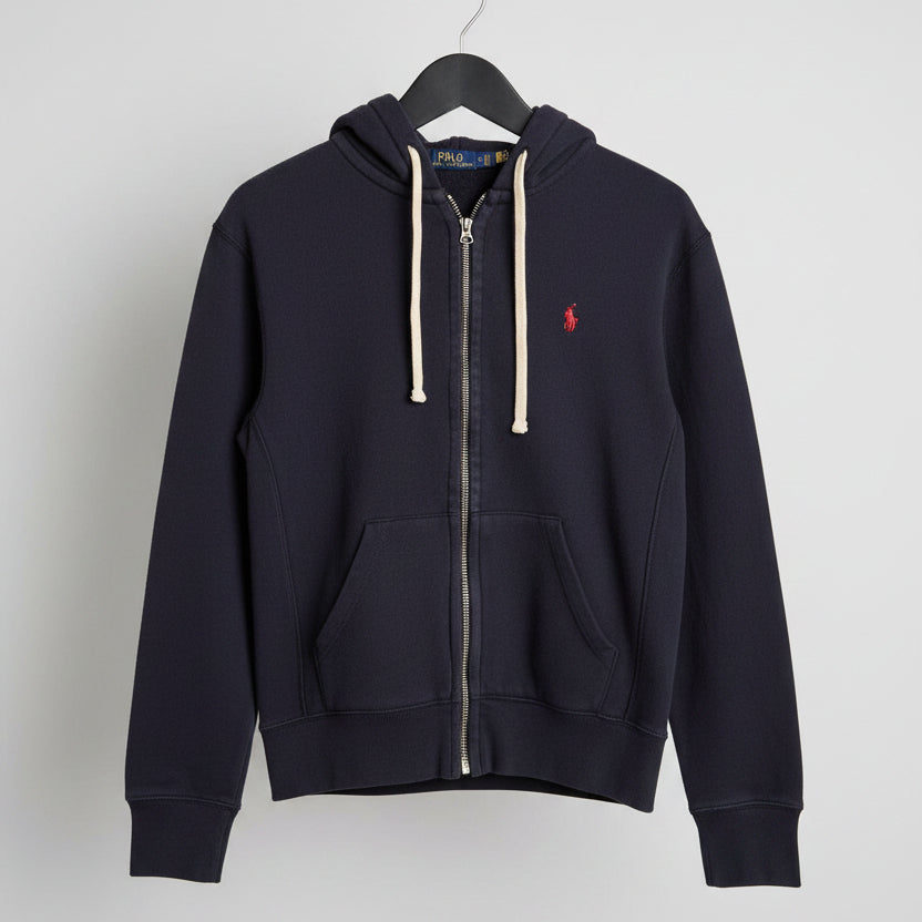 Polo Ralph Lauren Mens Black Full Zip Hoodie Red Pony Logo Cotton Fleece XL