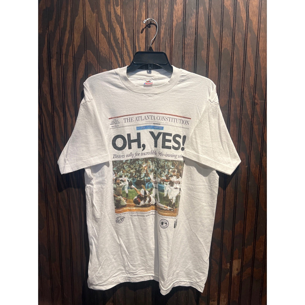 Vintage 1992 Atlanta Braves NL Champions Newspaper TShirt White Single Stitch XL