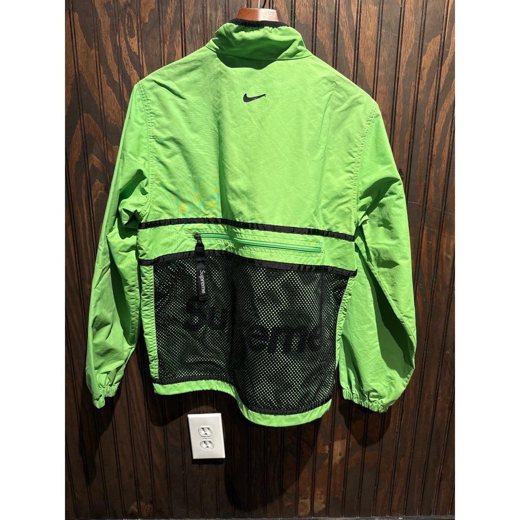 Supreme Nike Cotton Twill Shirt Jacket Lime Green Mesh Pockets Mens Large