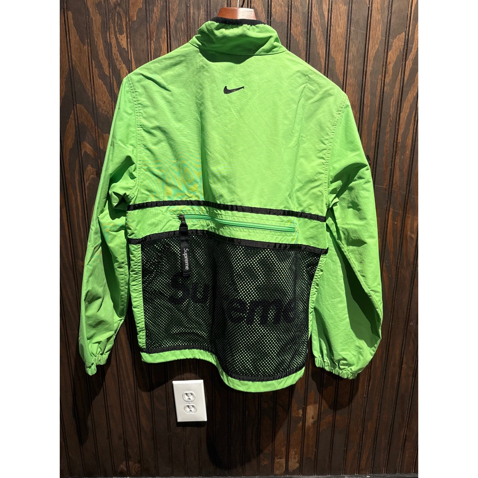 Supreme Nike Cotton Twill Shirt Jacket Lime Green Mesh Pockets Mens Large