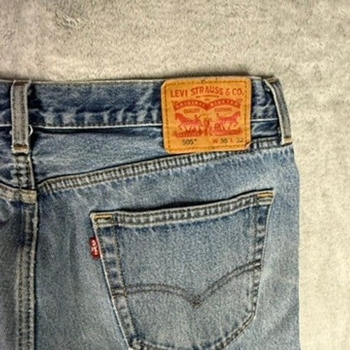 Levi Strauss & Co 505 Mens Light Wash Distressed Denim Jeans Size 35x32