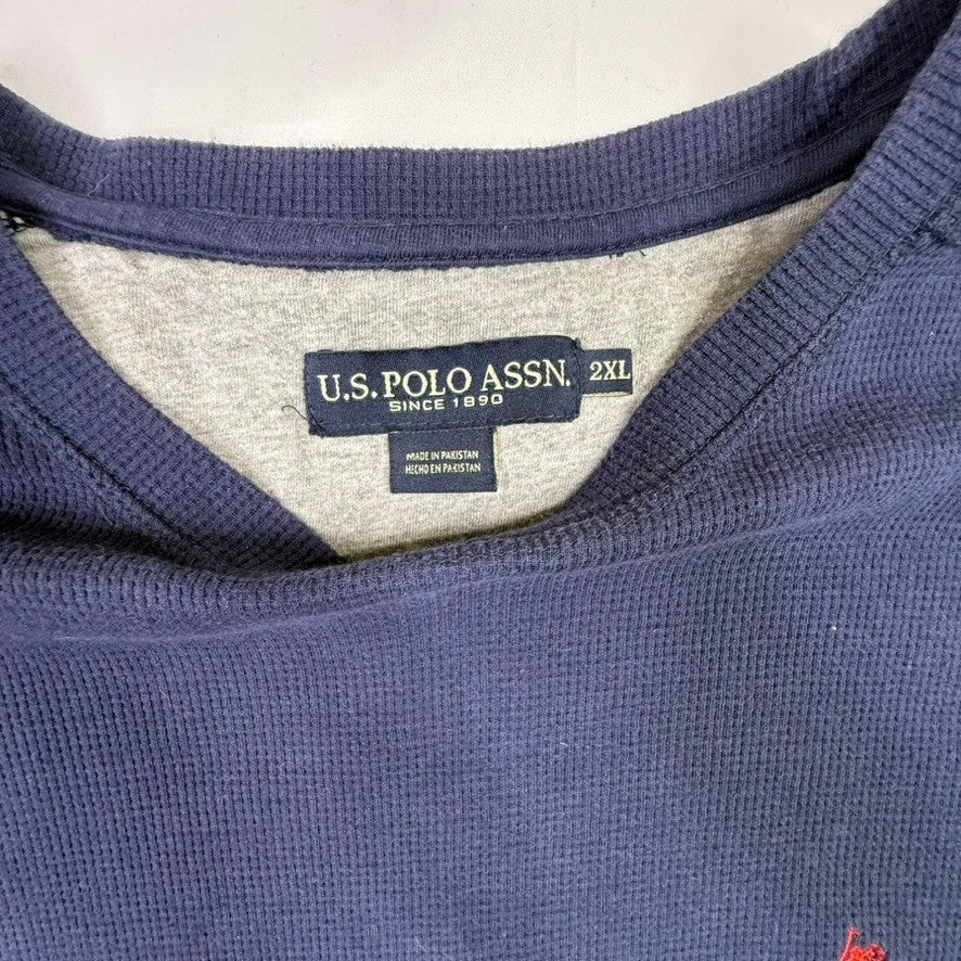 U.S. Polo Assn Long Sleeve Thermal Shirt Navy Blue Red Pony Logo Size 2XL