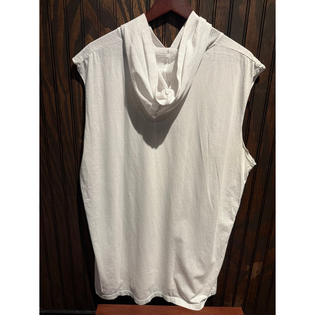 MM6 Maison Margiela Mens Sleeveless Hoodie White Graphic Mesh Hood Oversized XL