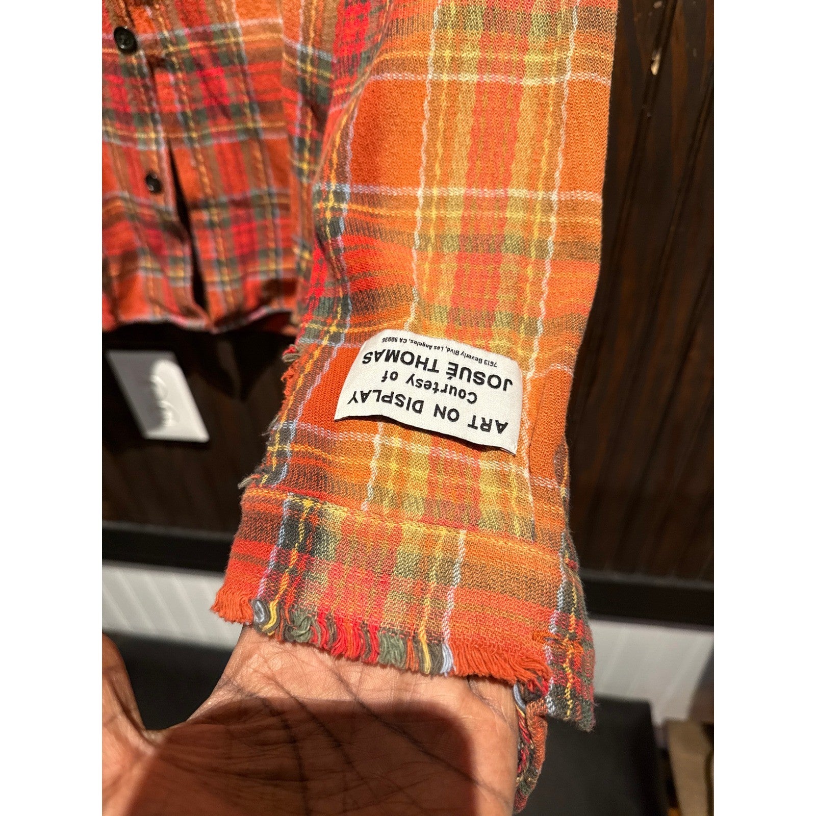 Gallery Dept Distressed Flannel Shirt Orange Red Plaid Button Down Mens Large