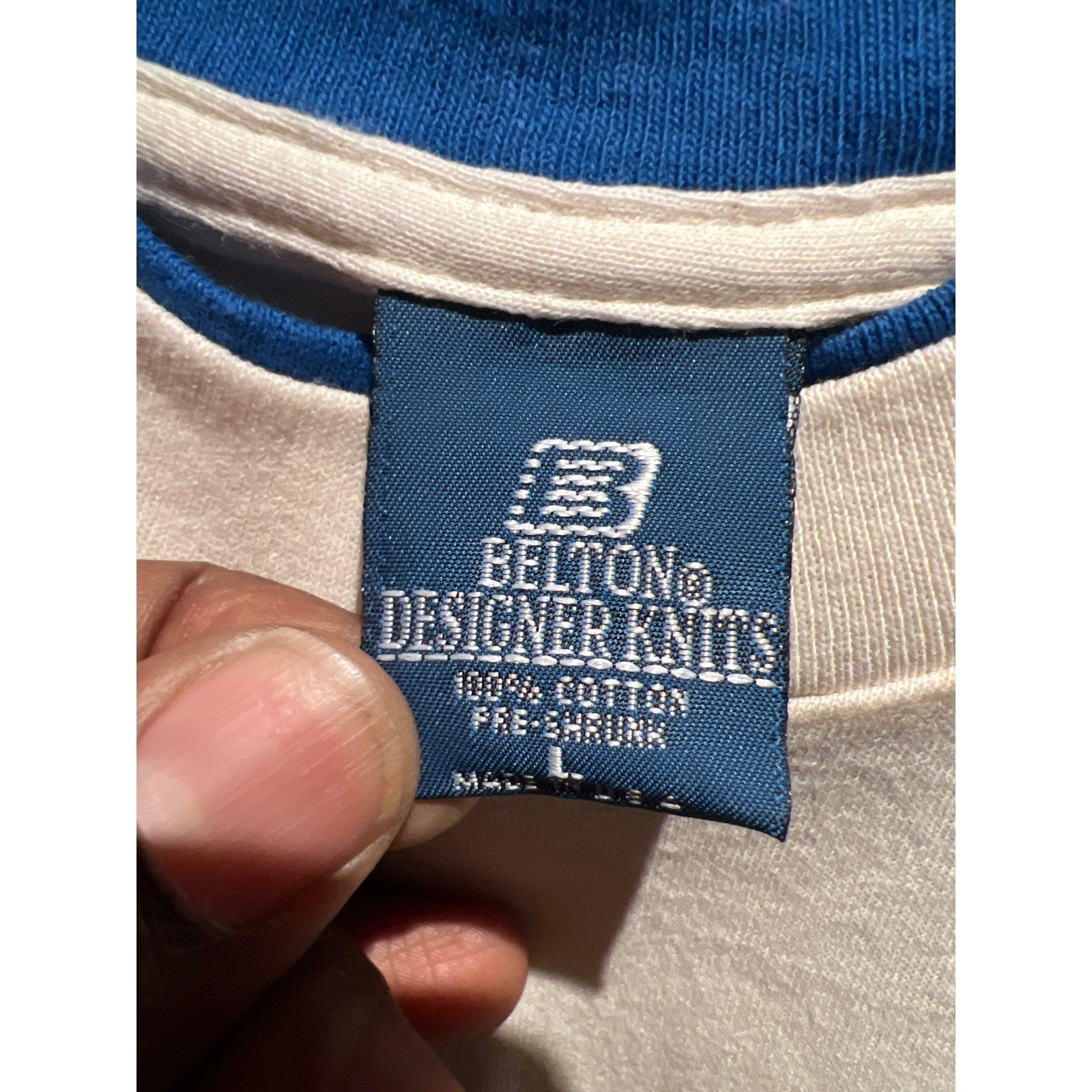 Vintage Short Line Est 1922 Graphic T-Shirt Cream Blue Single Stitch Large
