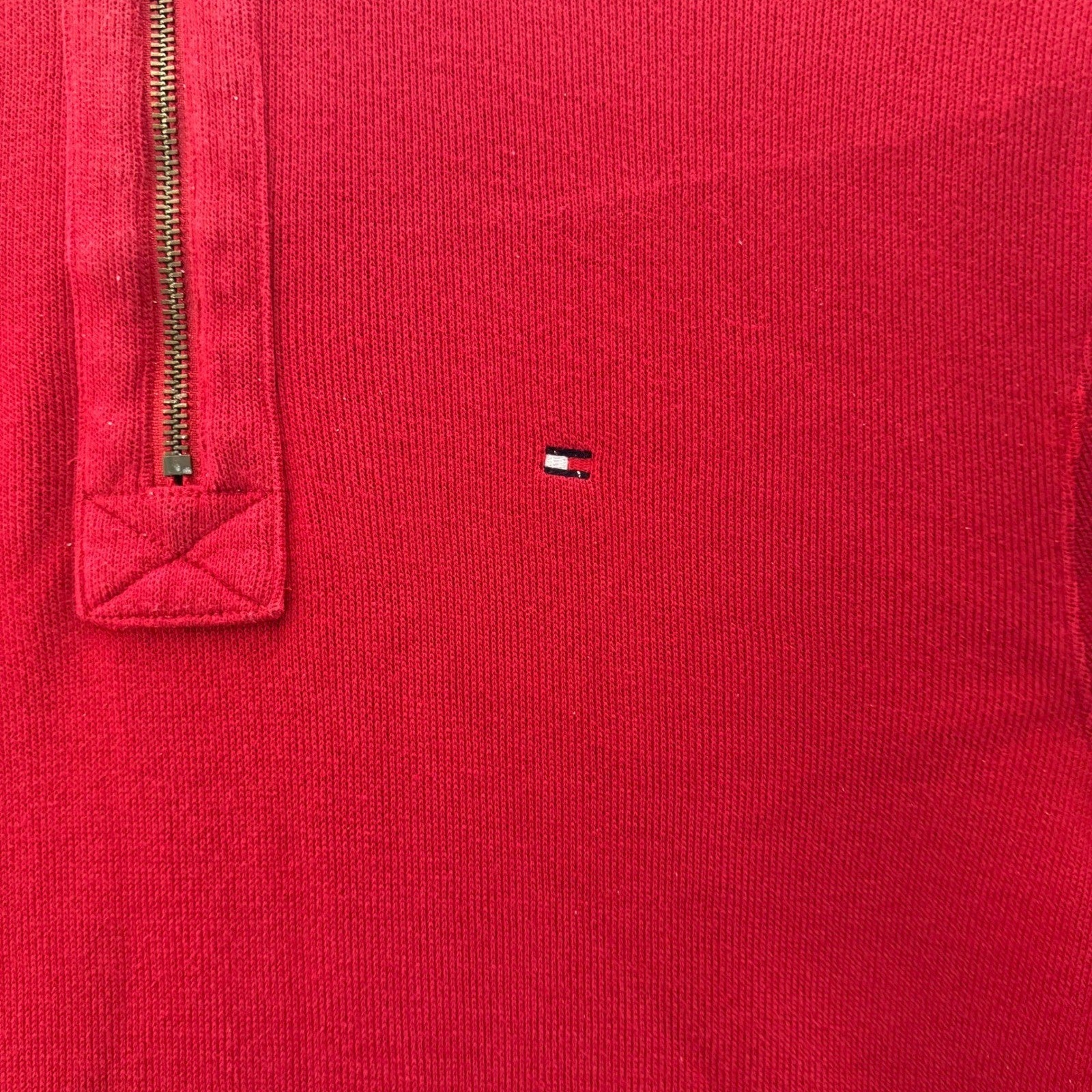 Tommy Hilfiger Men's Red Quarter Zip Pullover Sweater Size Medium