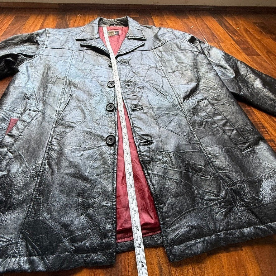 Haband Executive Division Mens Black Patchwork Genuine Leather Car Coat Jacket L