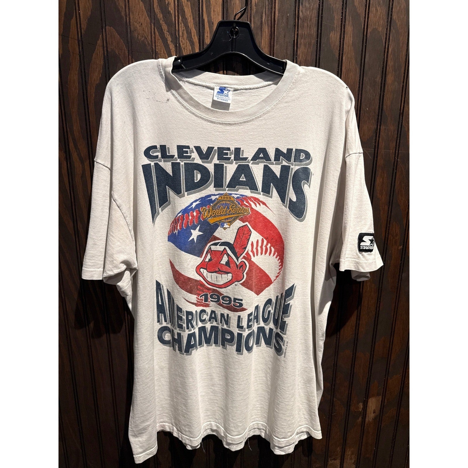 Vintage 1995 Cleveland Indians American League Champions Starter TShirt XL White