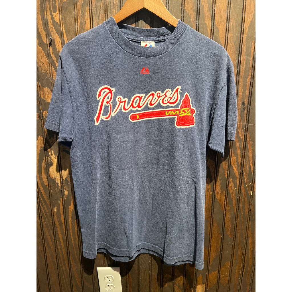 Majestic Atlanta Braves Chipper Jones 10 Navy Blue Graphic T-Shirt Mens Large