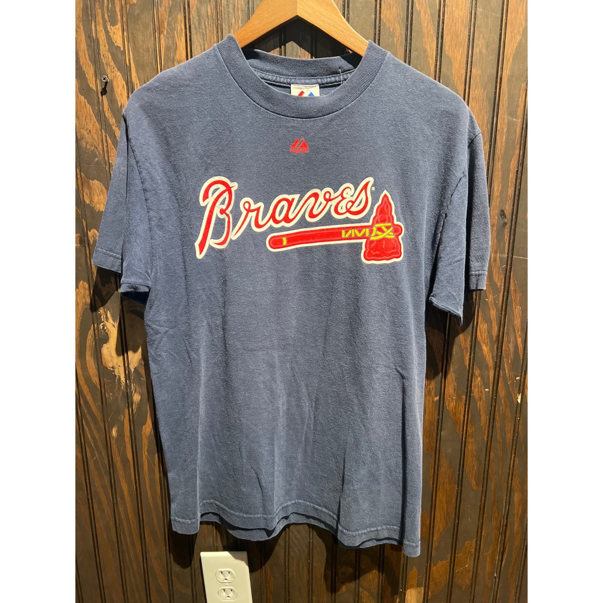 Majestic Atlanta Braves Chipper Jones 10 Navy Blue Graphic T-Shirt Mens Large