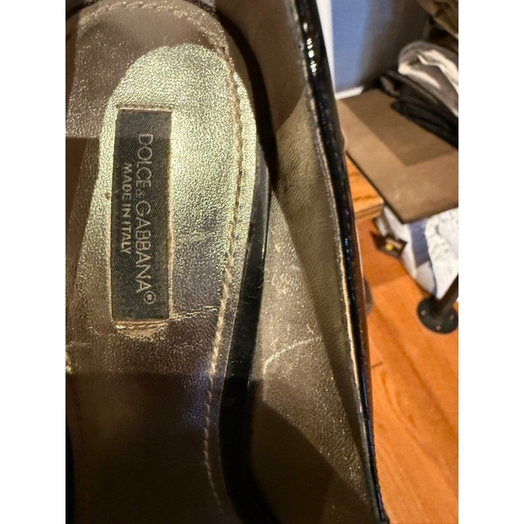Dolce & Gabbana Black Patent Leather Mary Jane Peep Toe Pumps Heels EU 39