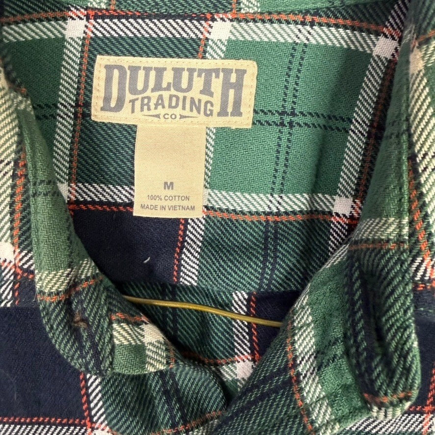 Duluth Trading Co Mens Plaid Flannel Long Sleeve Button Up Shirt Green Navy M