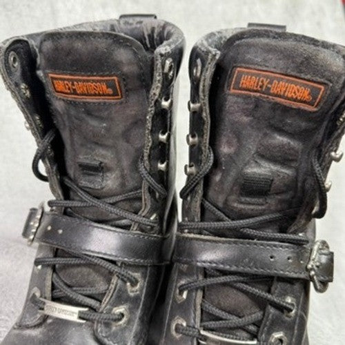 Harley Davidson Mens Black Leather Buckle Strap Motorcycle Boots Size 8 1/2