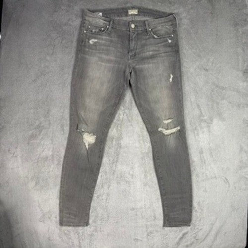 MOTHER Denim Jeans Gray Wash Distressed Skinny Fit Women Size 30