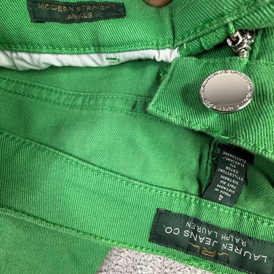 Lauren Ralph Lauren Green Modern Straight Ankle Pants Womens 4 Stretch Cotton