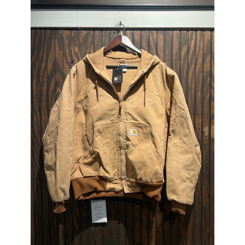 Carhartt Mens Brown Thermal Lined Duck Canvas J131 Hooded Work Coat