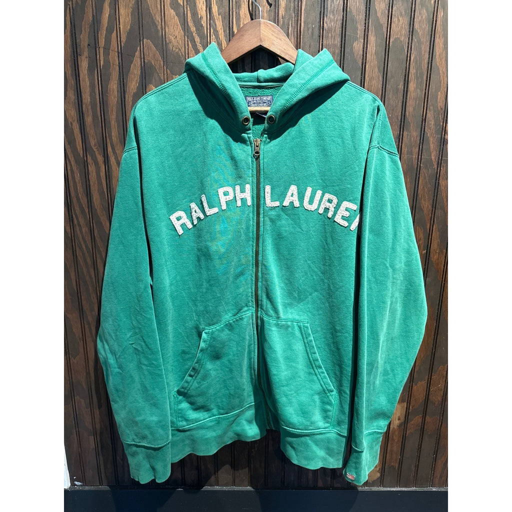 Polo Jeans Co Ralph Lauren Mens Green Full Zip Hoodie Spellout Logo XL RN41381