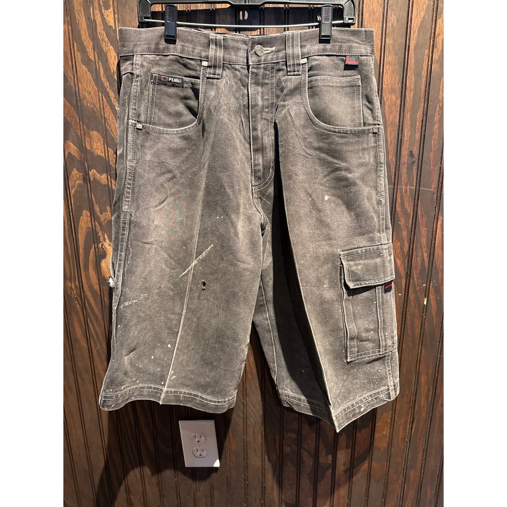 FUBU Mens Vintage Baggy Carpenter Denim Shorts Faded Cargo 32x14 Distressed