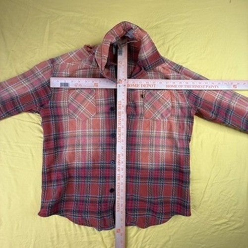 Gallery Dept Mens Plaid Distressed Flannel Shirt Red Orange Large Made in USA