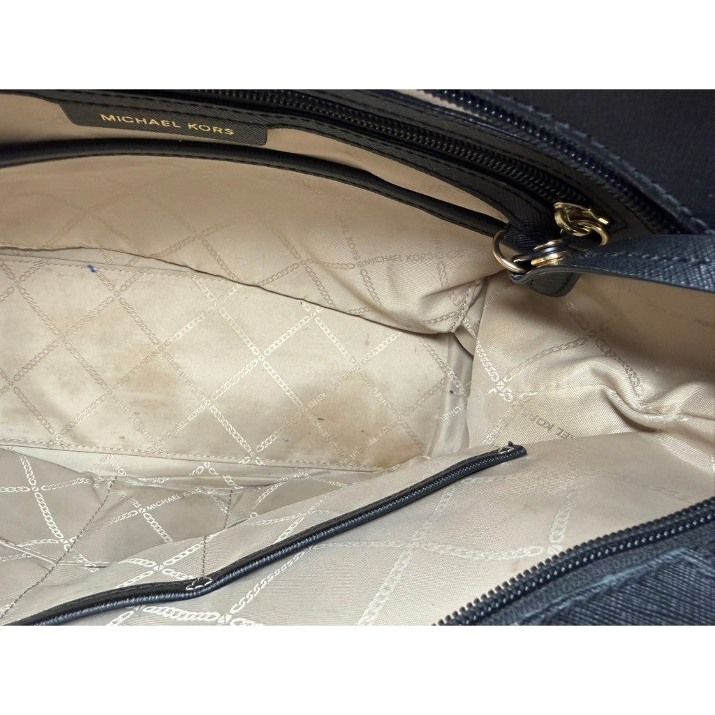 MICHAEL KORS Eva Top Zip Tote Nylon Bag Navy Gold Hardware AUTHENTIC